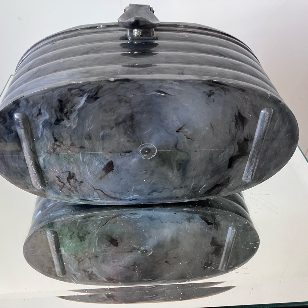 VTG 1950’s Grey Marbleized Lucite Box Bag Structurally Sound Rhinestone Detail - Picture 6 of 6